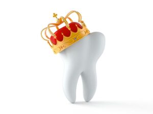 a 3D illustration of a tooth wearing a crown 